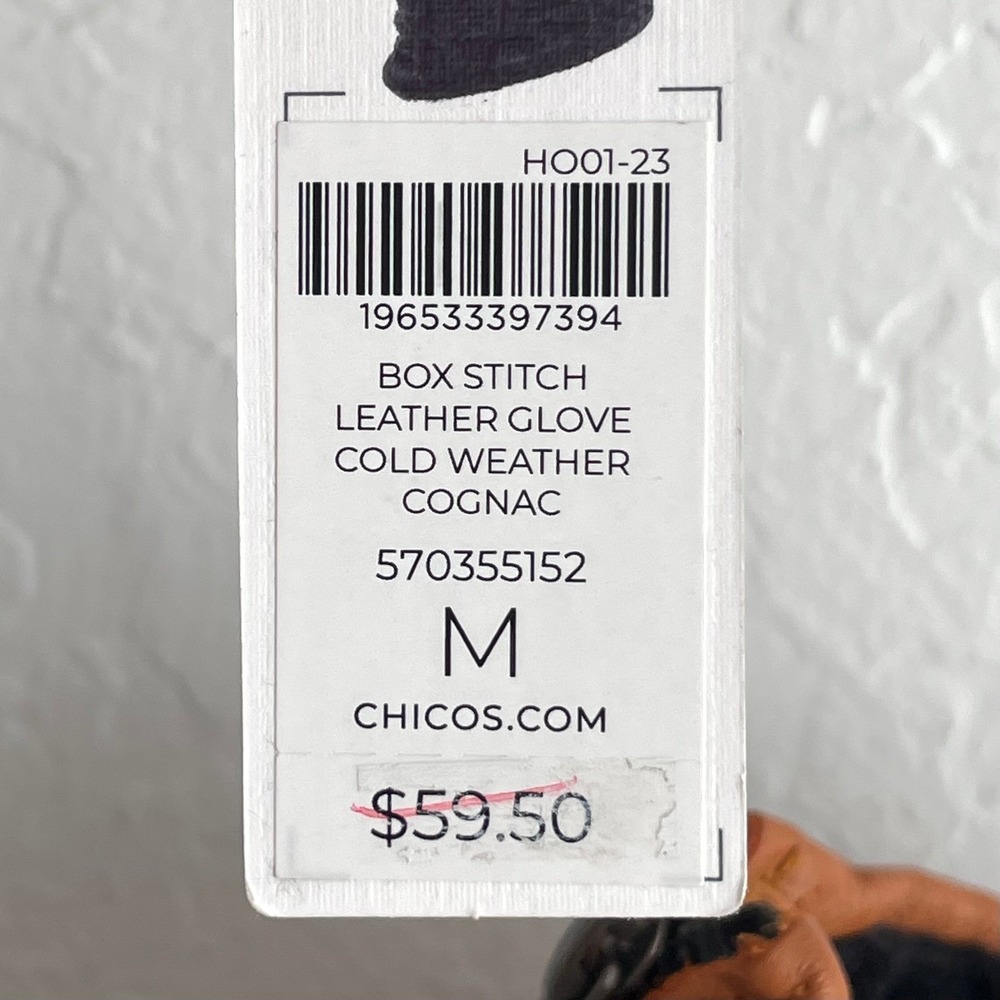 Chico's Box Stitch Leather Gloves Womens M Cognac Cold‎ Weather Soft NWT - Picture 4 of 5